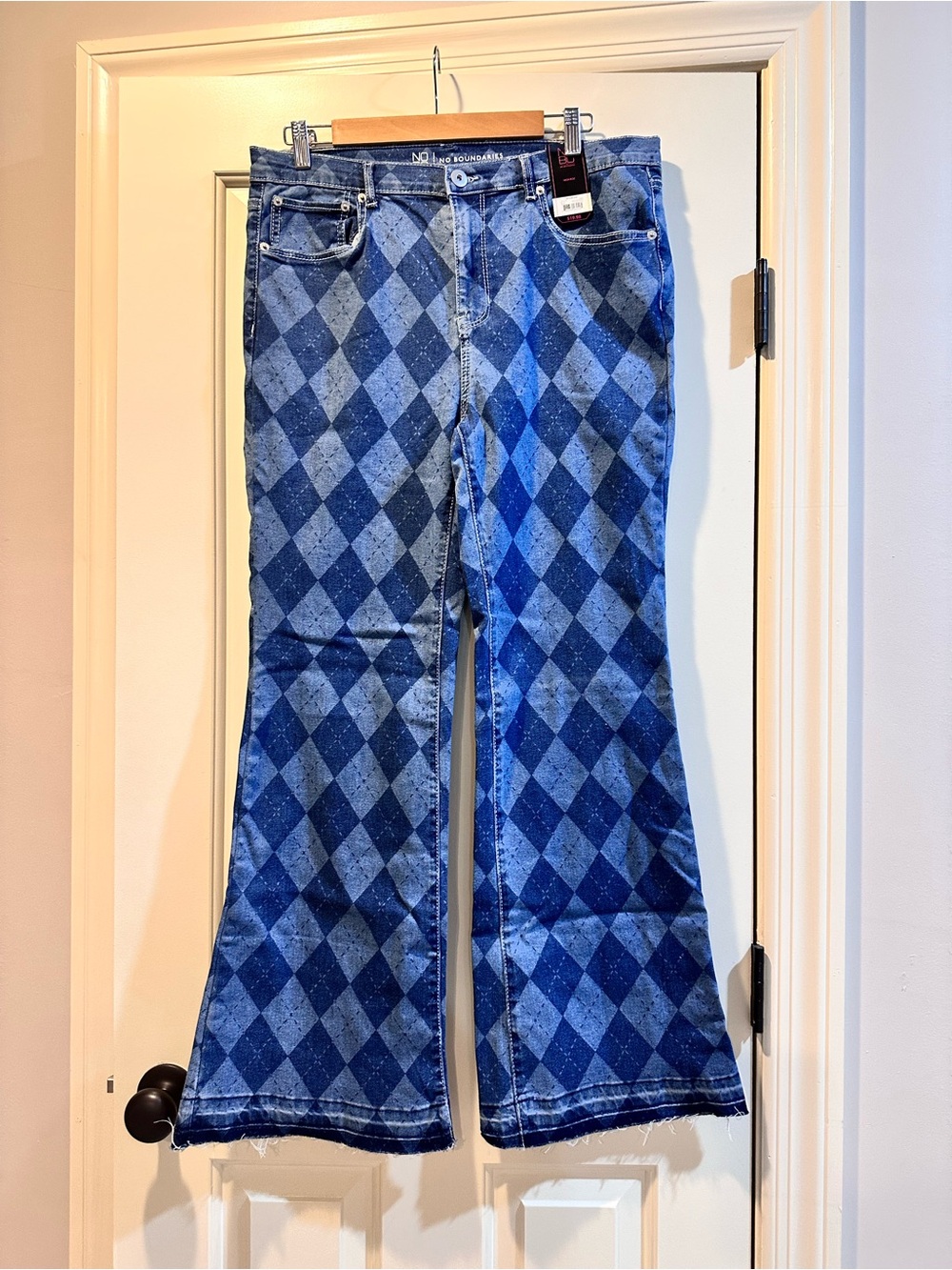 No Boundaries Blue Argyle Flare Jeans